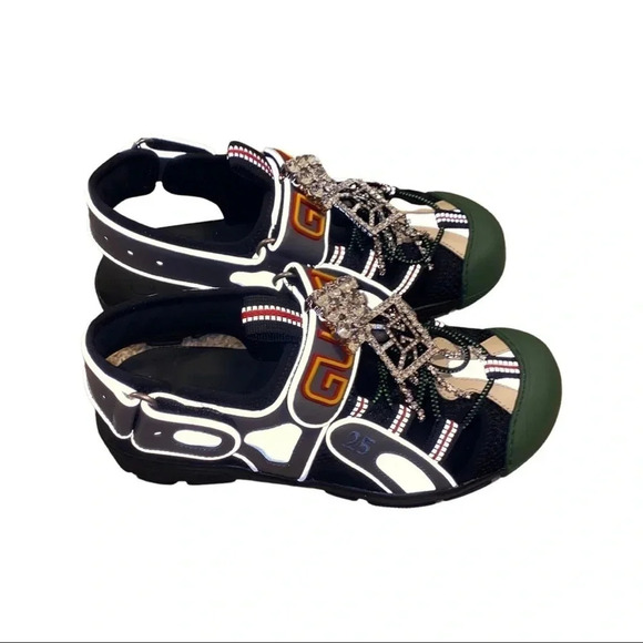 Gucci Leather Mesh Fabric Tinsel Sandals Size 36.5 - Picture 1 of 8